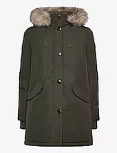 Faux-fur-trim Hooded Puffer Coat Topattu Pitkä Takki Khaki Green Lauren Ralph Lauren