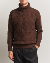 Oscar Jacobson Heavy Knitted Wool/cashmere Cable Polo Golden Brown