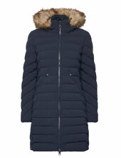 Fuji Faux Fur Hood Mid Length Topattu Pitkä Takki Navy Superdry