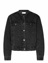 Collarless Denim Jacket Farkkutakki Denimtakki Black Gina Tricot