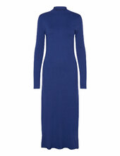 Perkins-neck Knitted Dress Polvipituinen Mekko Blue Mango
