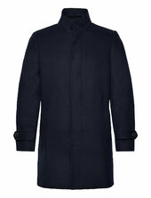 Recycled Wool Funnel Neck Coat Villakangastakki Pitkä Takki Navy Lindbergh