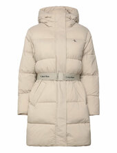 Belted Midweight Long Puffer Vuorillinen Takki Topattu Takki Beige Calvin Klein Jeans
