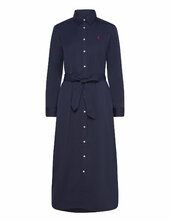 Belted Cotton Midi Shirtdress Polvipituinen Mekko Navy Polo Ralph Lauren