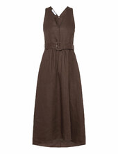 Belt Linen Dress Polvipituinen Mekko Brown Mango