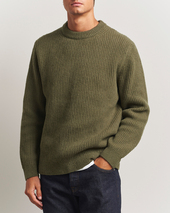 Nudie Jeans August Wool Rib Knitted Sweater Olive