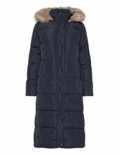 Faux-fur-trim Hooded Down Coat Topattu Pitkä Takki Navy Lauren Ralph Lauren