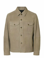 Slhthom Suede Overshirt Noos Nahkatakki Beige Selected