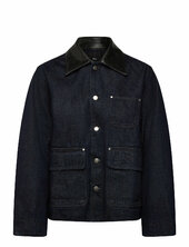 Denim Jacket With Faux Leather Effect Collar Farkkutakki Denimtakki Navy Mango
