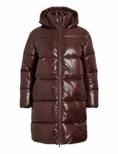Vilidda L/s Hood Shinny Puffer Jacket Topattu Pitkä Takki Brown Vila