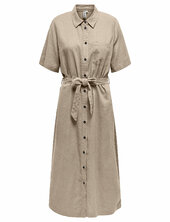 Onlcaro S/s Linen Bl Belt Dress Cc Pnt Polvipituinen Mekko Beige Only