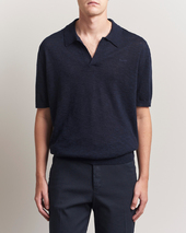 Gant Linen/cotton Open Collar Polo Evening Blue