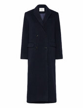 Rwtova Ls Long Coat Villakangastakki Pitkä Takki Navy Rosemunde