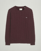 Gant Cotton Cable Crew Neck Pullover Bordeaux Melange