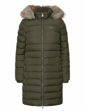 Tjw Essential Hooded Down Coat Topattu Pitkä Takki Khaki Green Tommy Jeans