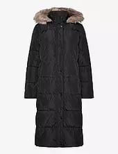 Faux-fur-trim Hooded Down Coat Topattu Pitkä Takki Black Lauren Ralph Lauren