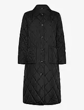 Logo Quilted Down Long Coat Topattu Pitkä Takki Black Lauren Ralph Lauren