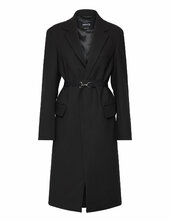 Structured Double Fabric Coat With Belt Villakangastakki Pitkä Takki Black Mango