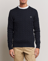 Gant Cotton Cable Crew Neck Evening Blue