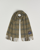 Oscar Jacobson Checked Moon Tweed Wool Scarf Green