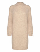 Slflulu Ls High Neck Knit Dress Polvipituinen Mekko Beige Selected