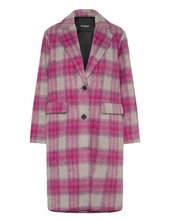 Coat Pinkcheck Villakangastakki Pitkä Takki Pink Desigual