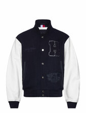Leather Varsity Jacket Bombertakki Takki Black Tommy Hilfiger