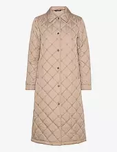 Diamond-quilted Long Coat Topattu Pitkä Takki Beige Lauren Ralph Lauren