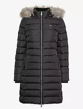 Tjw Essential Hooded Down Coat Topattu Pitkä Takki Black Tommy Jeans