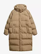 Longline Hooded Puffer Jacket Topattu Pitkä Takki Beige Superdry