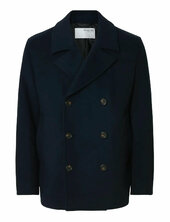Slharchive Wool Blend Peacoat Villakangastakki Pitkä Takki Navy Selected