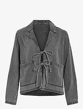Vikiki L/s Tie Denim Jacket Dgd Farkkutakki Denimtakki Grey Vila