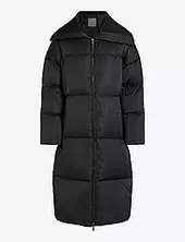 Mw Padded Satin Coat Topattu Pitkä Takki Black Calvin Klein