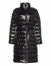 Belted Lightweight Long Puffer Vuorillinen Takki Topattu Takki Brown Calvin Klein