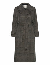 Large Checked Wool Trench Coat Trenssi Takki Brown Gant