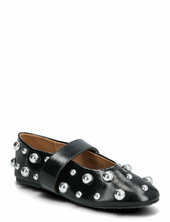 Bialuna Allover Studded Ballet Flat Faux Leather Ballerinat Black Bianco