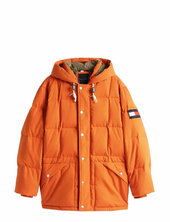 Square Baffled Down Parka Vuorillinen Takki Topattu Takki Orange Tommy Hilfiger