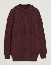 Gloverall Fisherman Rib Chunky Wool Crew Neck Burgundy