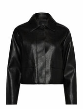 Faux Leather Effect Jacket With Pockets Nahkatakki Black Mango