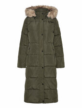Faux-fur-trim Hooded Down Coat Topattu Pitkä Takki Green Lauren Ralph Lauren