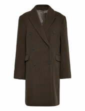 Over D Knee-length Wool-blend Coat Villakangastakki Pitkä Takki Brown Weekday