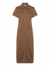 Gold Button Midi Shirt Drs Polvipituinen Mekko Brown Tommy Hilfiger