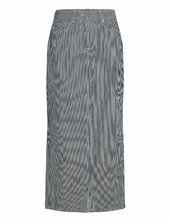Slfmyra Hw Stripe Column Denim Skirt Pitkä Hame Blue Selected