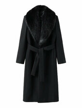 Manteco Wool Coat With Fur Collar Villakangastakki Pitkä Takki Black Mango