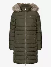 Tjw Essential Hooded Down Coat Topattu Pitkä Takki Khaki Green Tommy Jeans