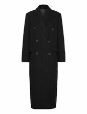 Over D Double-breasted Wool-blend Coat Villakangastakki Pitkä Takki Black Weekday