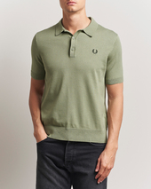 Fred Perry Cotton Knitted Polo Olive Mint