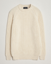 Gloverall Fisherman Rib Chunky Wool Crew Neck Ecru