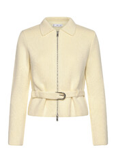 Knitted Jacket With Belt And Buckle Villakangastakki Cream Mango