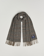 Oscar Jacobson Checked Moon Tweed Wool Scarf Brown